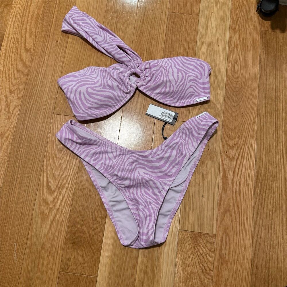 NEW Kendall & Kylie Women's L / XL Lilac Zebra Print Bandeau Bikini Set